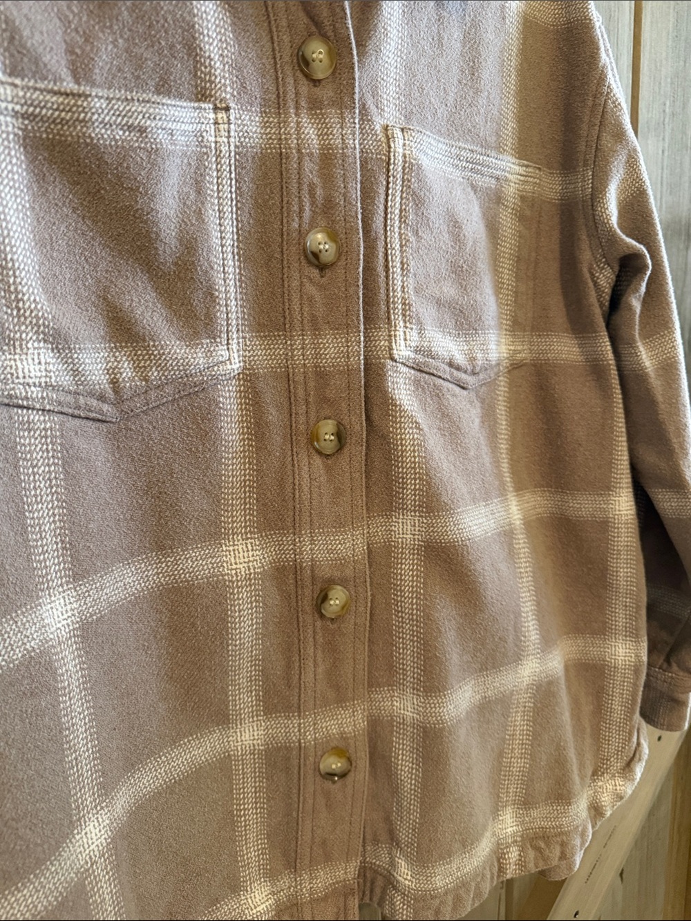 Madewell Taupe Plaid Button-Down Shirt Jacket Women’s Size L - Picture 5 of 13
